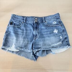 Kancan High Rise Distressed Raw Hem Denim Jean Shorts Cotton Medium Wash 15 31